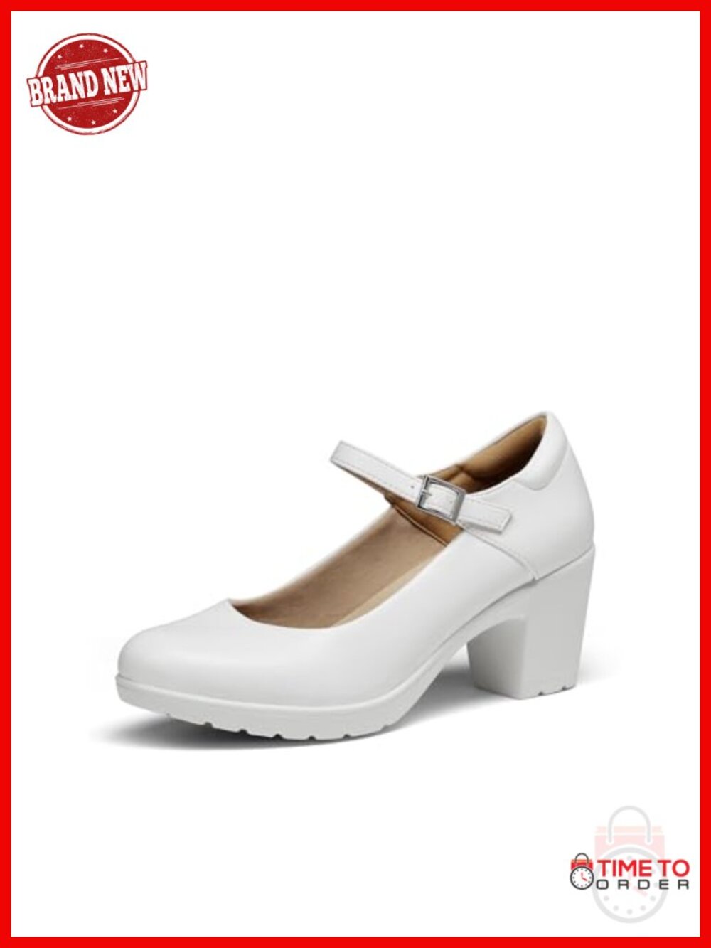 Mary Jane Heels Faux Leather Block Heel Arch Support Pumps